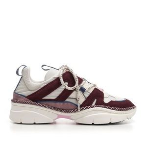Isabel Marant White and Burgundy Chunky Lace-Up Sneakers